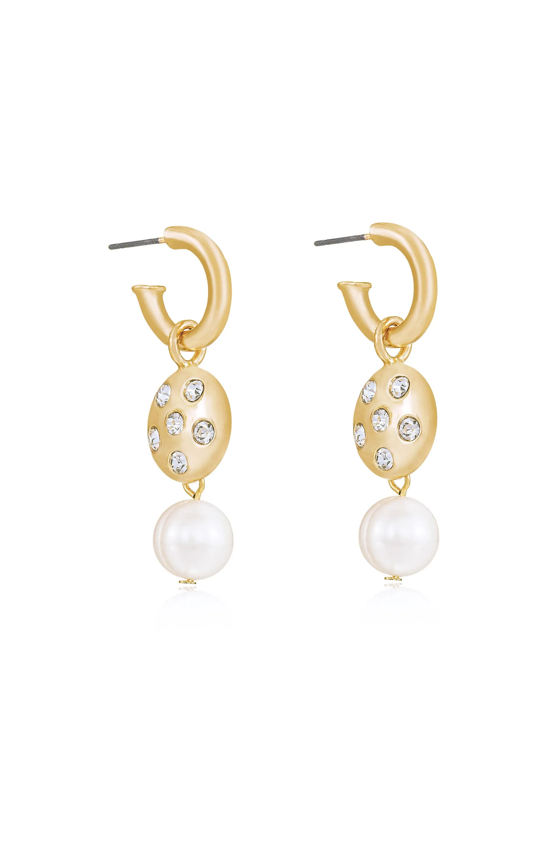 Mini Pearl and Crystal Disc Dangle Earrings