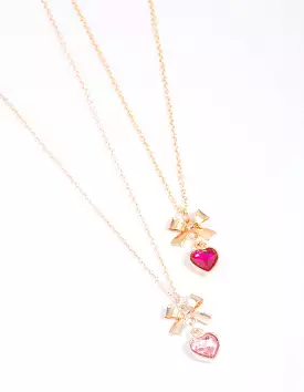 Mixed Metal Heart & Bow Necklace Pack