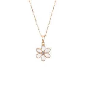 Mother of Pearl Flower with Diamond Center Pendant Necklace