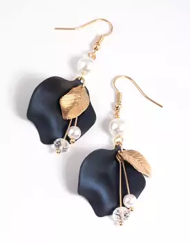 Navy Pearlised Petal Drop Earrings