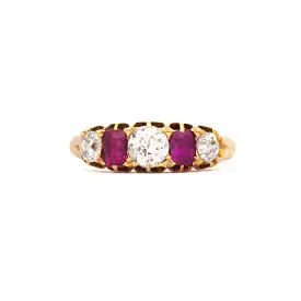 Old Mine Diamond & Ruby Half Hoop Ring