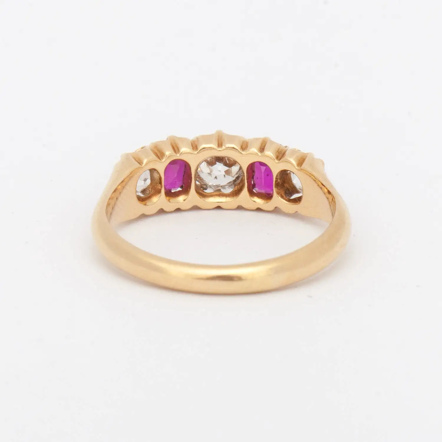 Old Mine Diamond & Ruby Half Hoop Ring