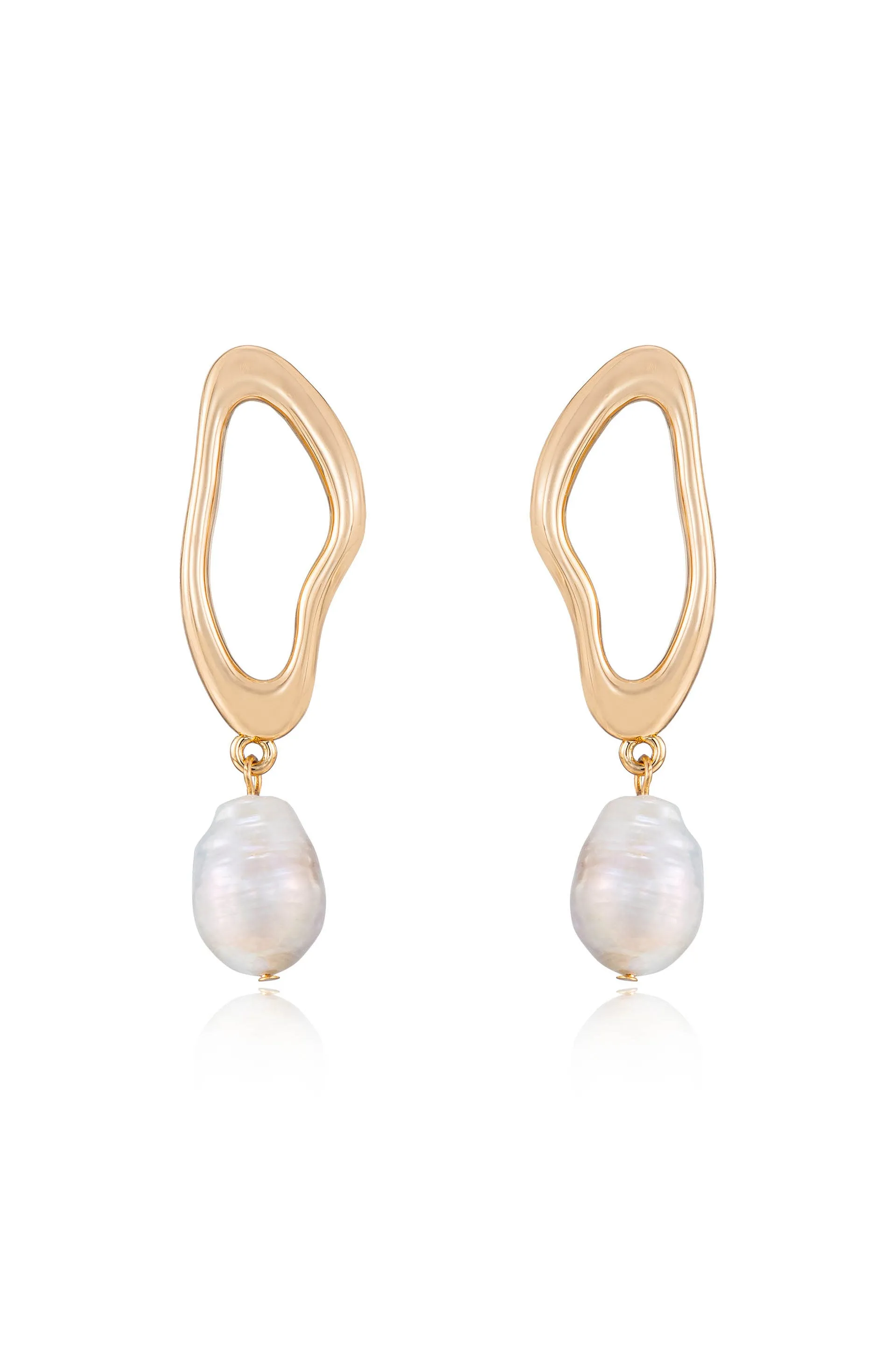 Open Circle Freshwater Pearl Dangle Earrings