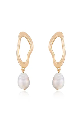 Open Circle Freshwater Pearl Dangle Earrings