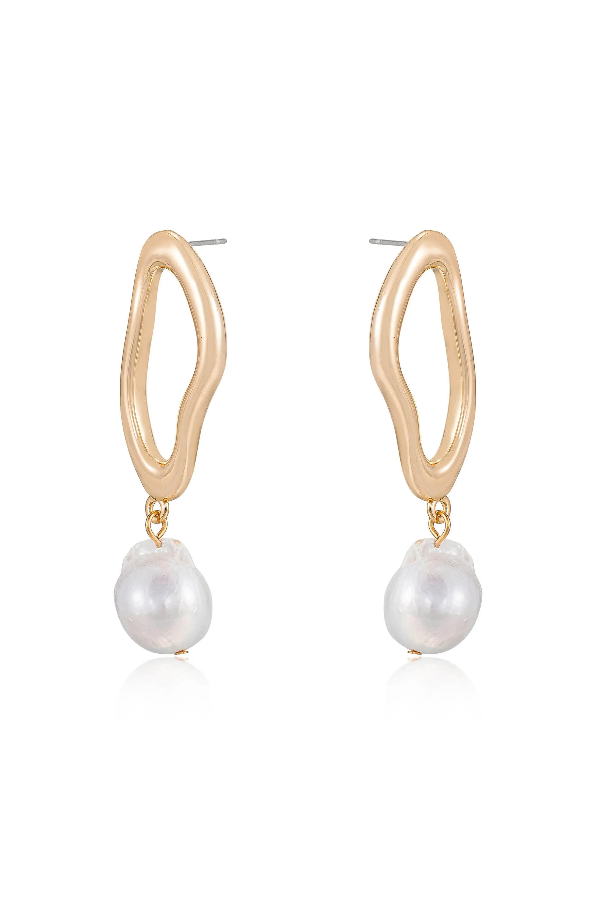 Open Circle Freshwater Pearl Dangle Earrings