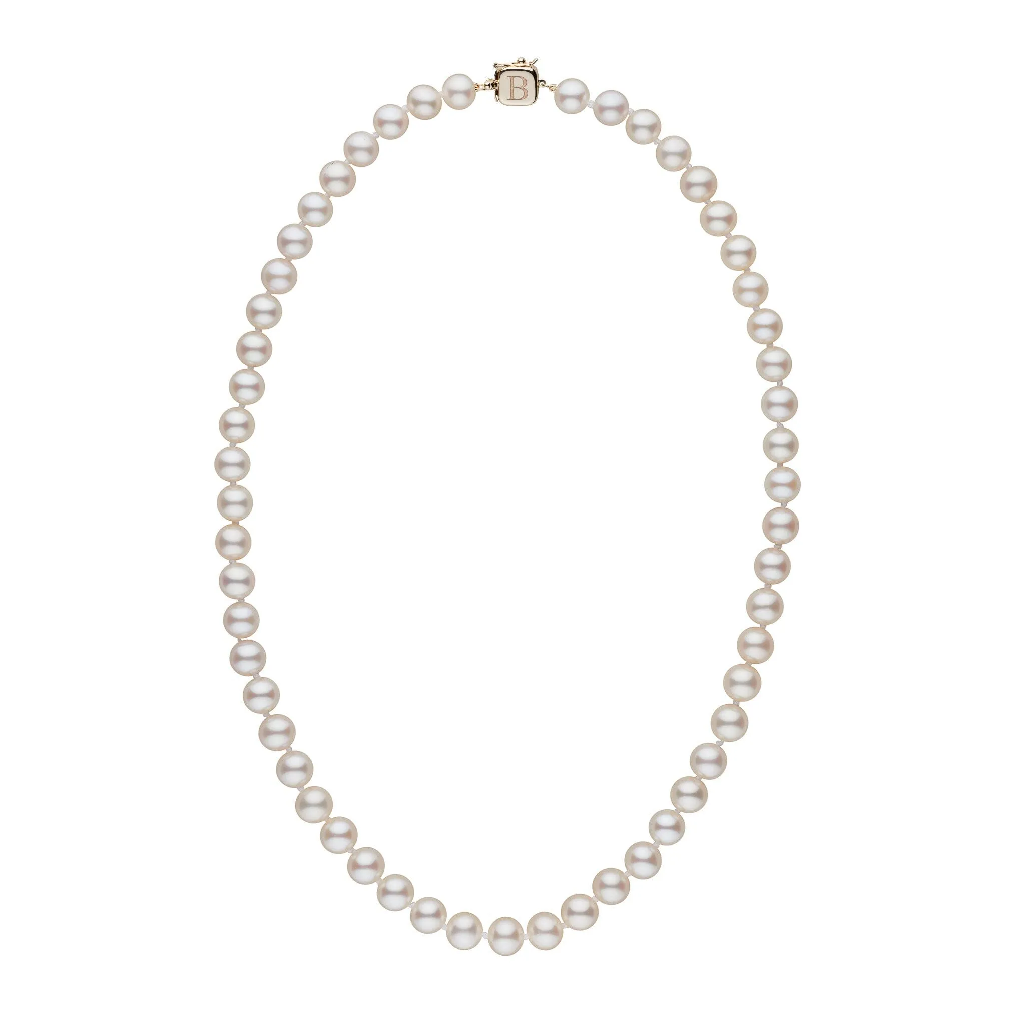 Personalized 18 Inch 7.5-8.0 mm AAA White Freshwater Pearl Square Clasp Necklace