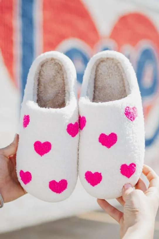 Pink Hearts All Over Slippers For Women