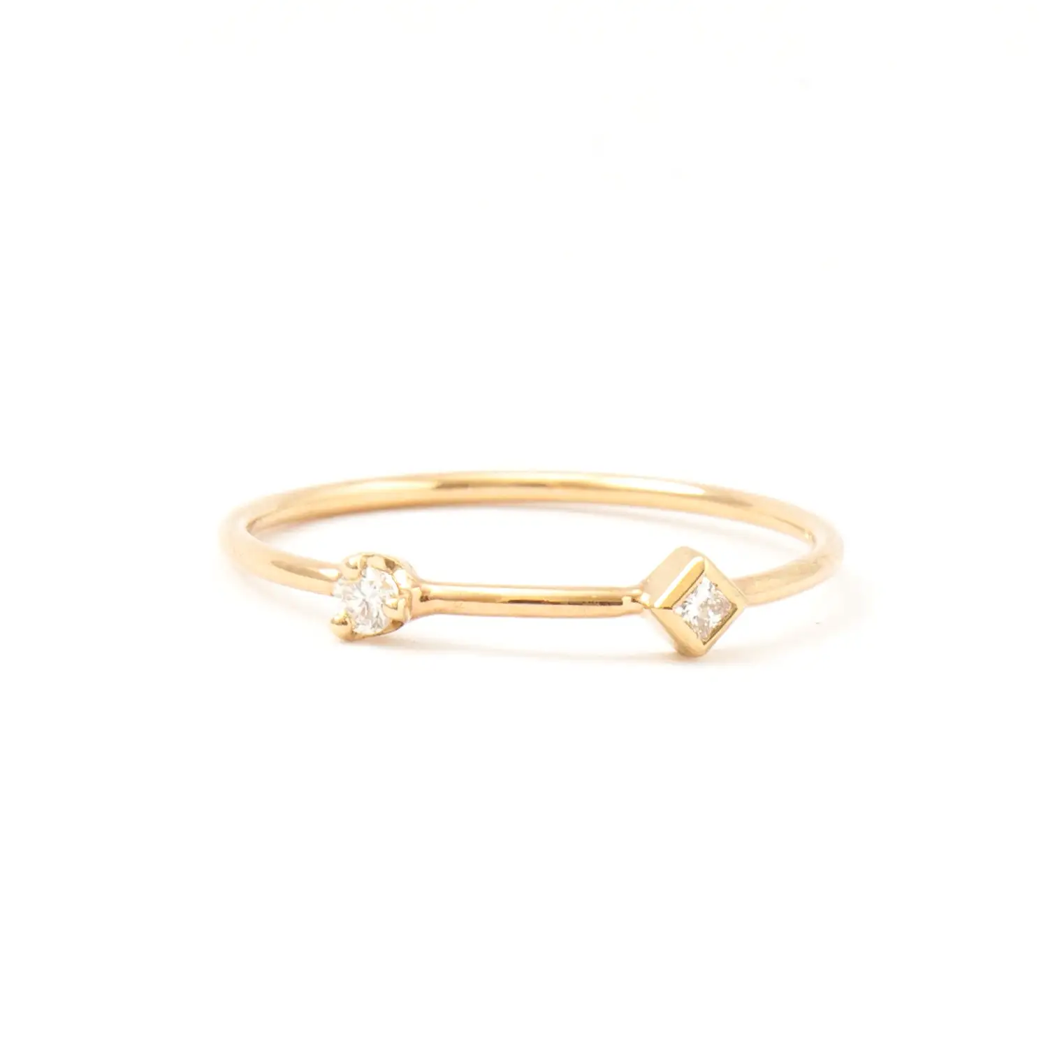 Princess & Round Diamond Thin Band Ring