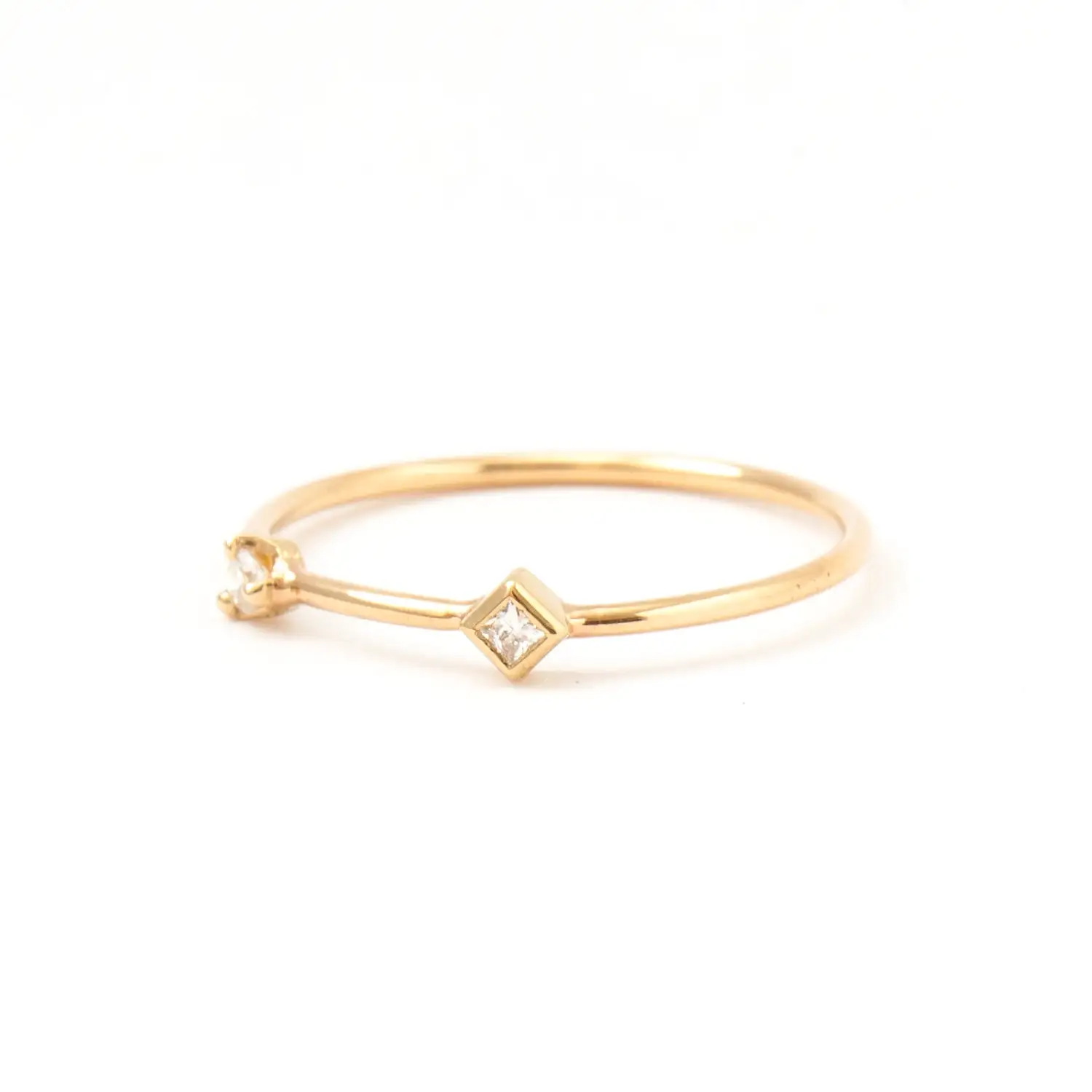 Princess & Round Diamond Thin Band Ring