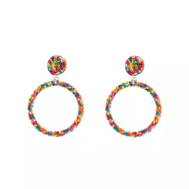 Rainbow Seed Bead Drop Hoop Earrings