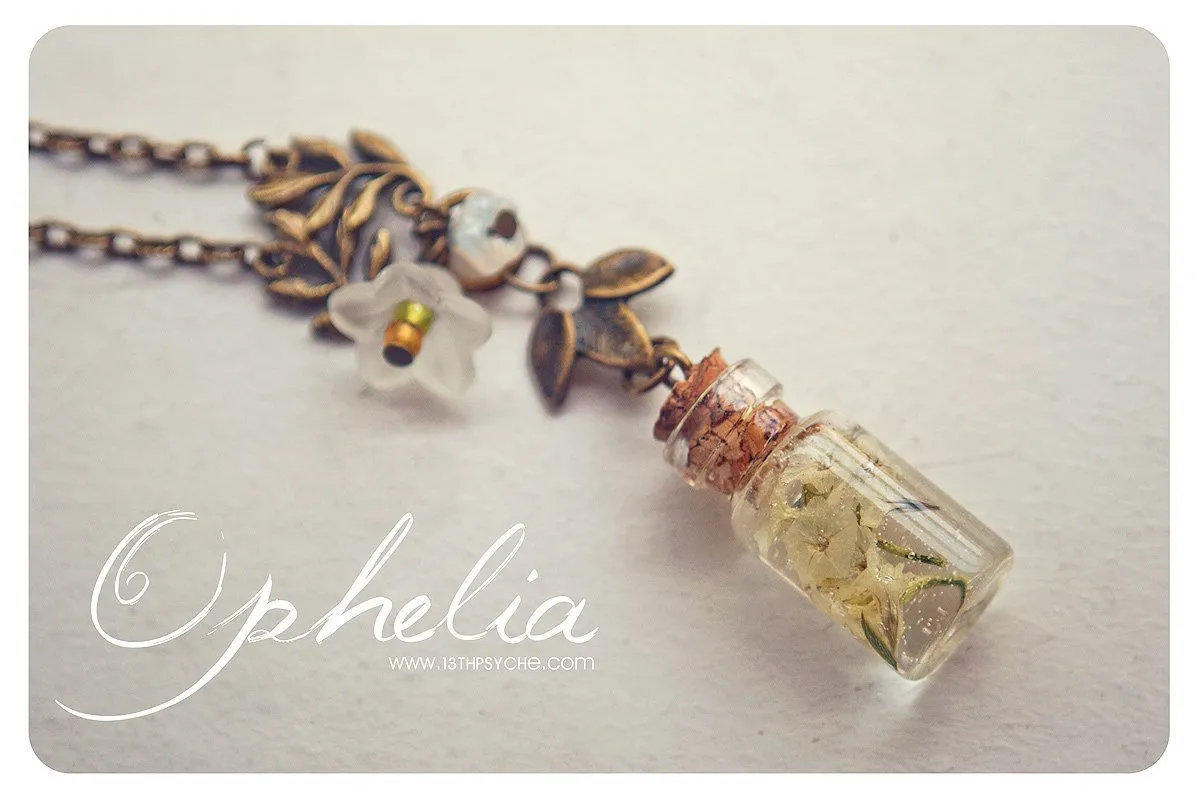 Real yellow dried flowers in resin vial necklace