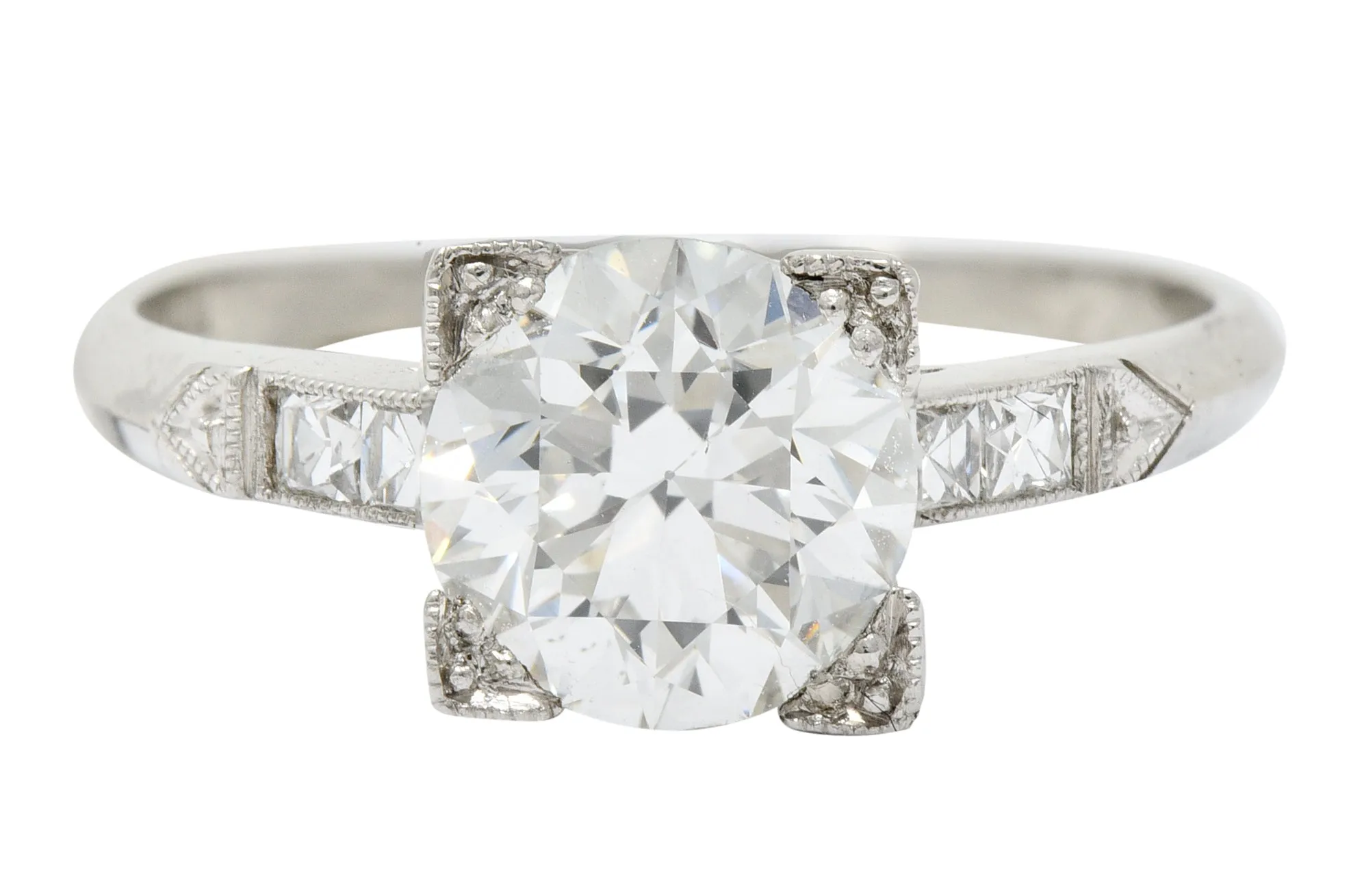 Retro 1.54 CTW Diamond Platinum Engagement Ring GIA Circa 1940