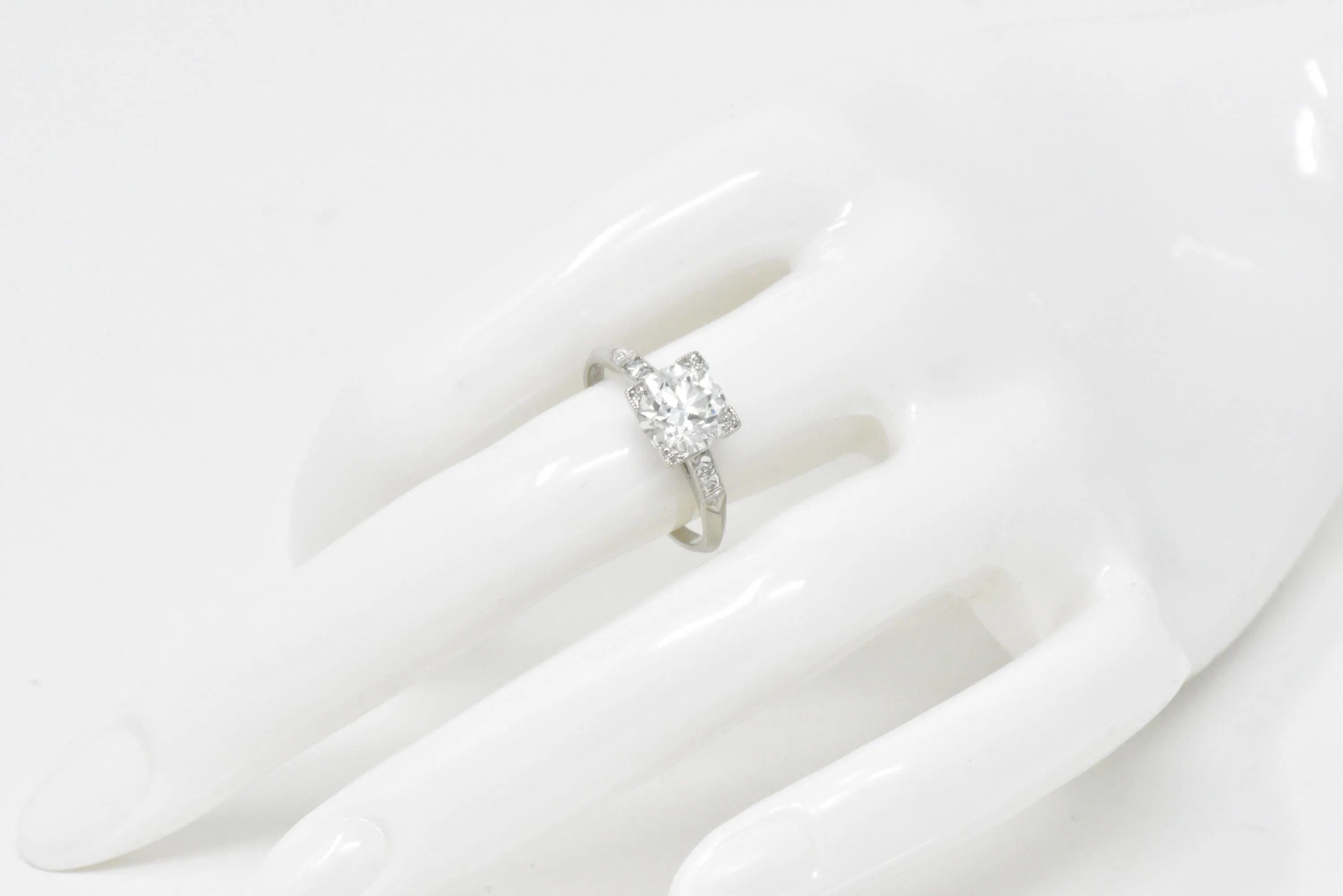 Retro 1.54 CTW Diamond Platinum Engagement Ring GIA Circa 1940