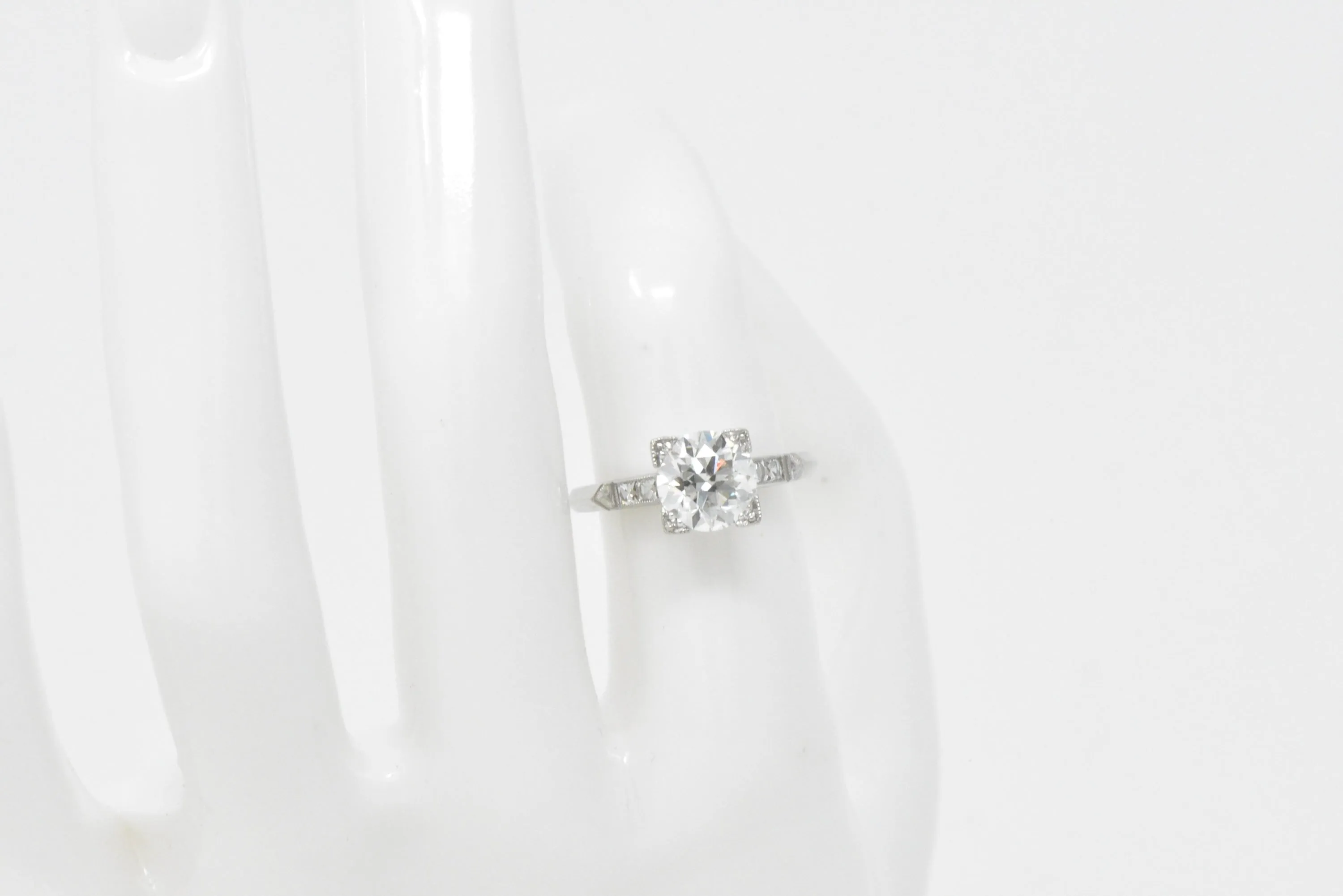 Retro 1.54 CTW Diamond Platinum Engagement Ring GIA Circa 1940