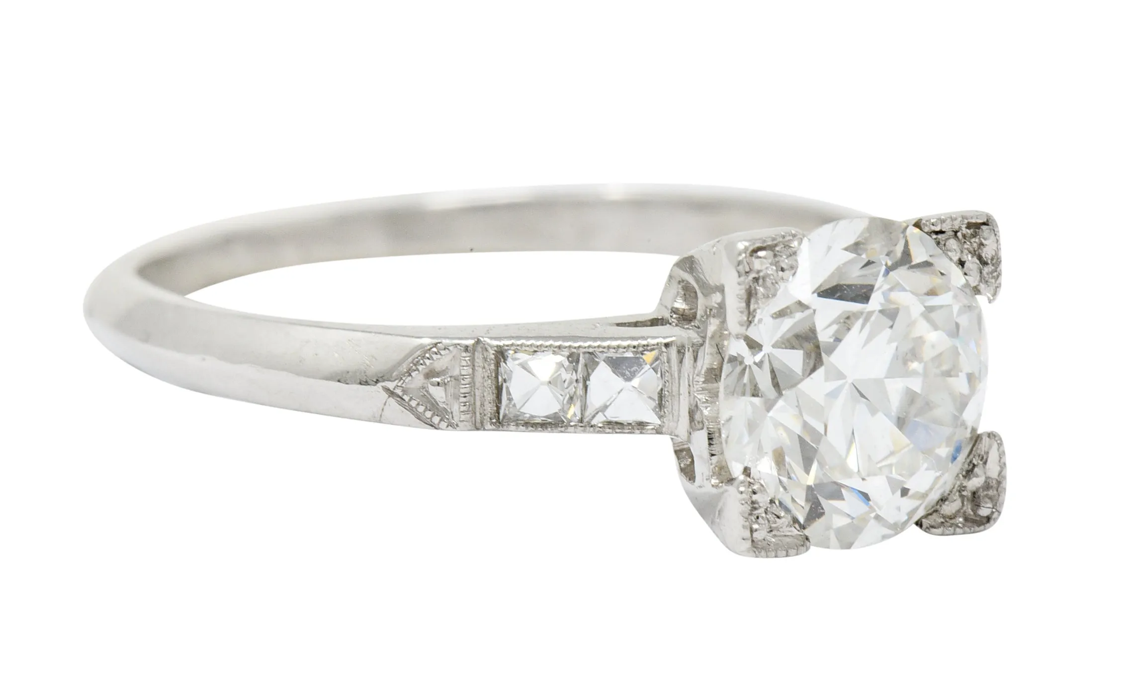 Retro 1.54 CTW Diamond Platinum Engagement Ring GIA Circa 1940