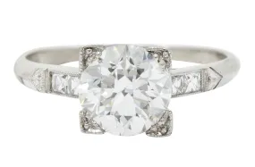 Retro 1.54 CTW Diamond Platinum Engagement Ring GIA Circa 1940