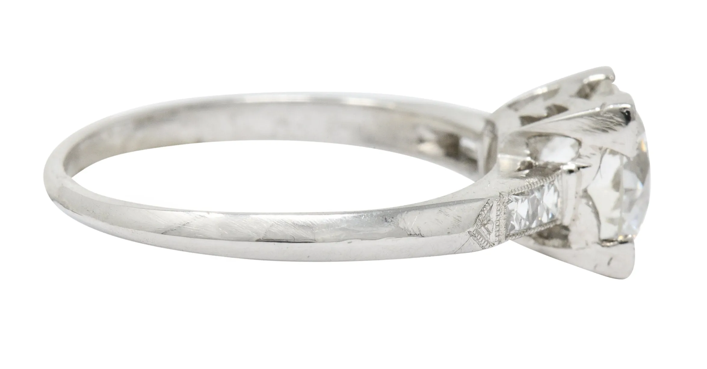 Retro 1.54 CTW Diamond Platinum Engagement Ring GIA Circa 1940