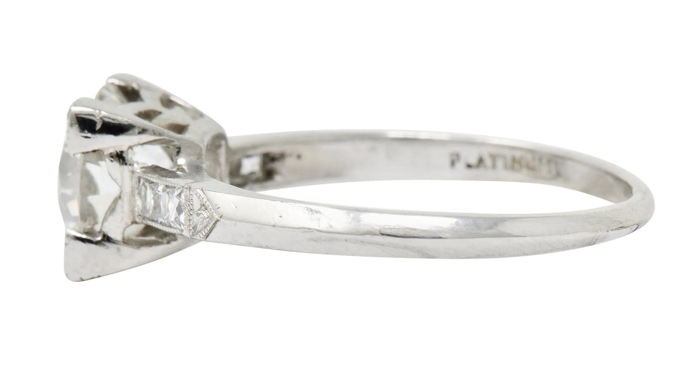 Retro 1.54 CTW Diamond Platinum Engagement Ring GIA Circa 1940