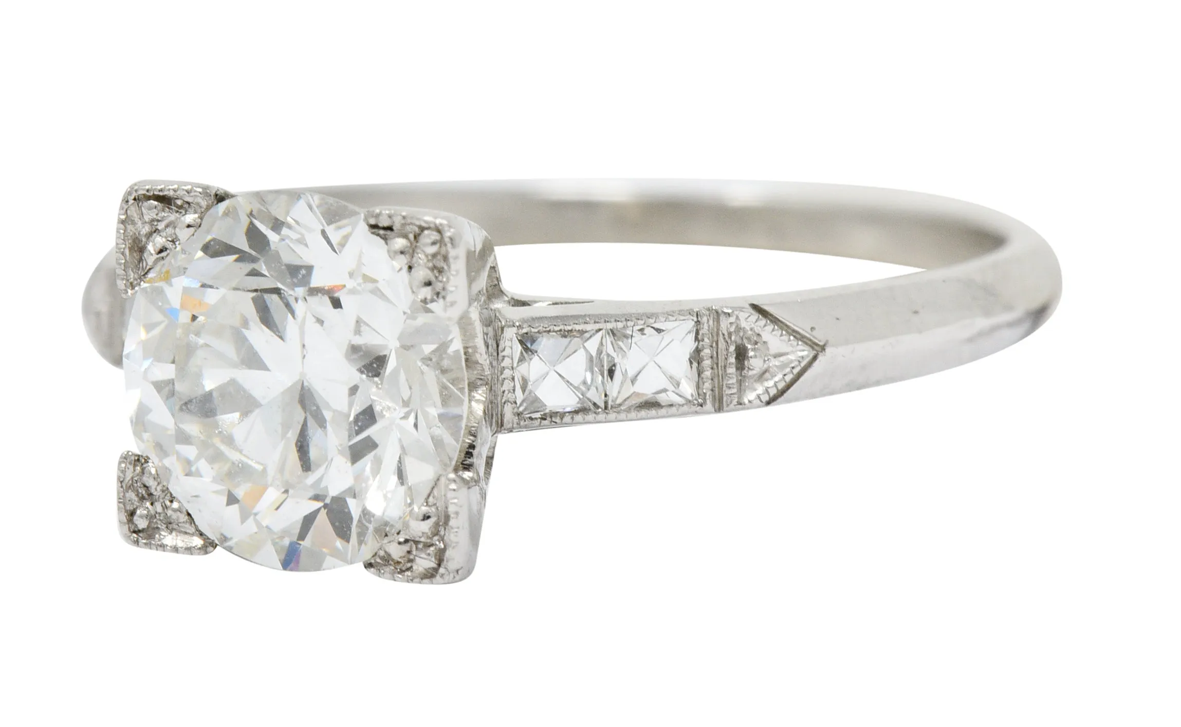 Retro 1.54 CTW Diamond Platinum Engagement Ring GIA Circa 1940