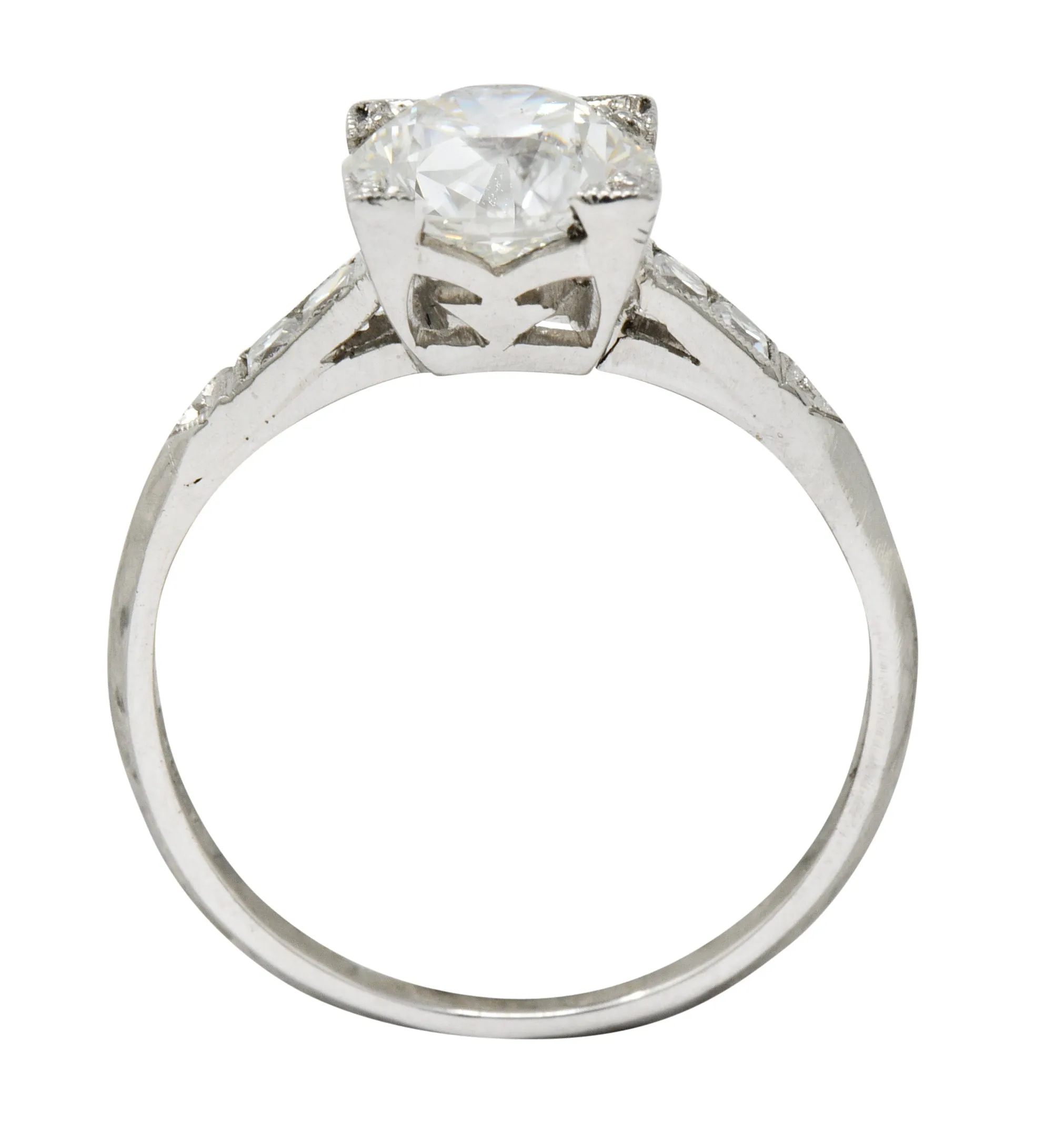 Retro 1.54 CTW Diamond Platinum Engagement Ring GIA Circa 1940