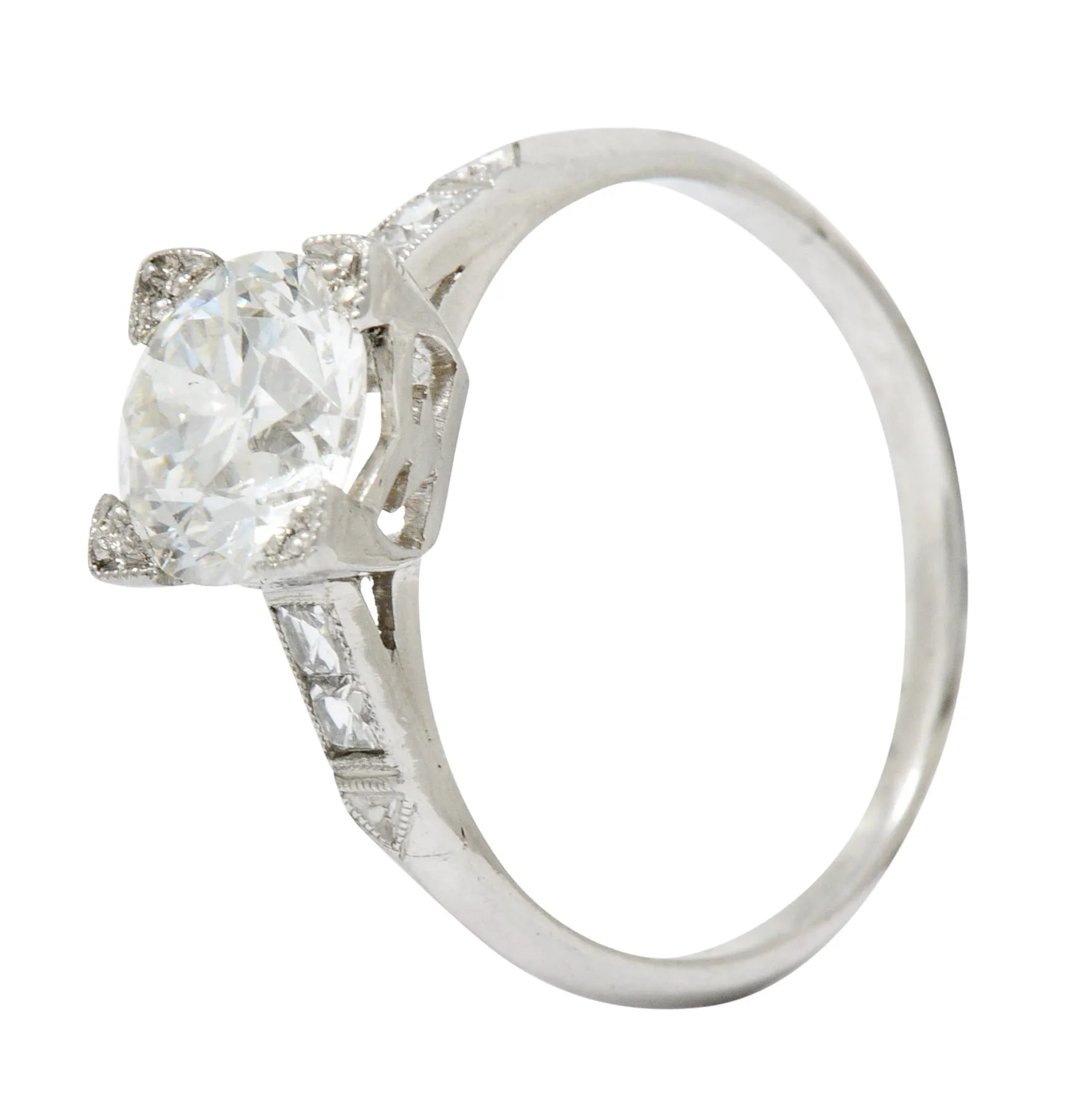 Retro 1.54 CTW Diamond Platinum Engagement Ring GIA Circa 1940