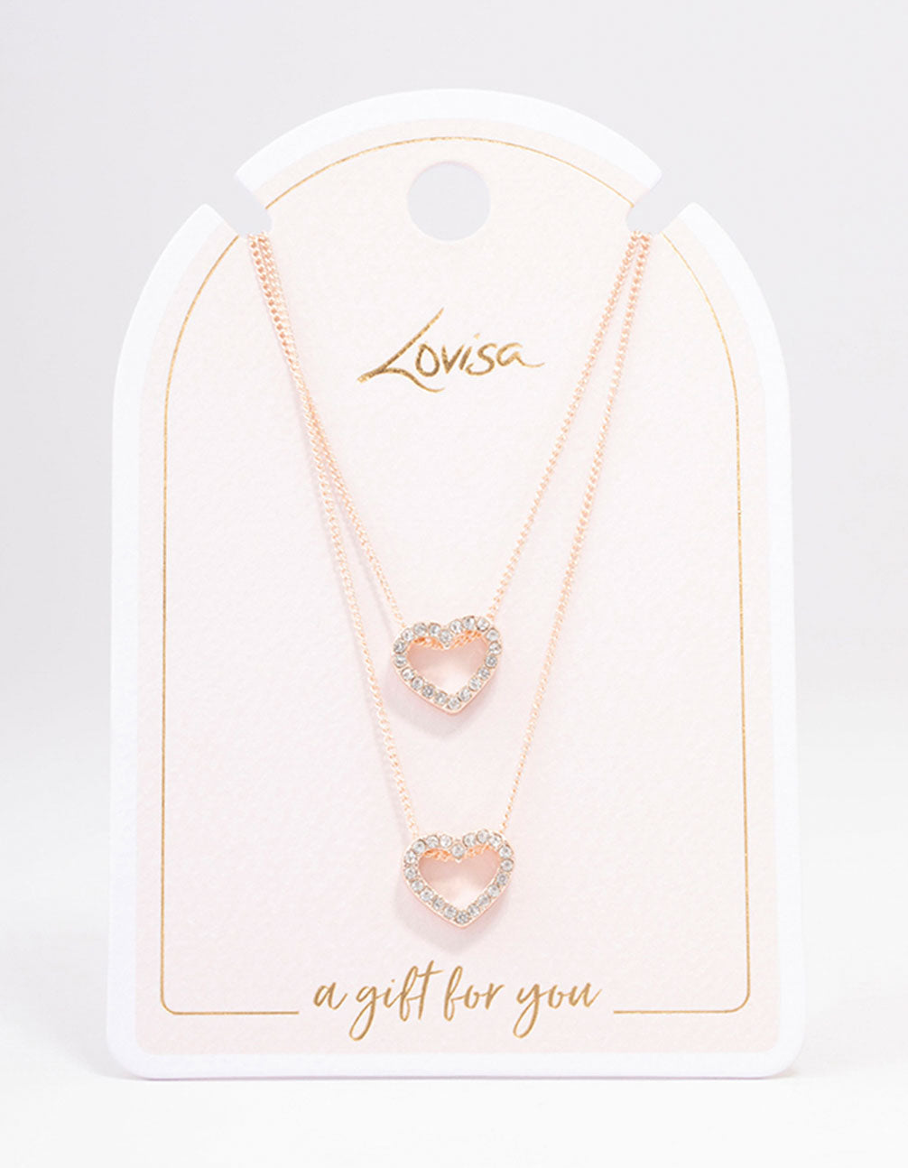 Rose Gold Double Diamante Open Heart Necklace