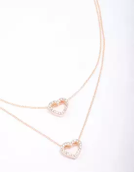 Rose Gold Double Diamante Open Heart Necklace