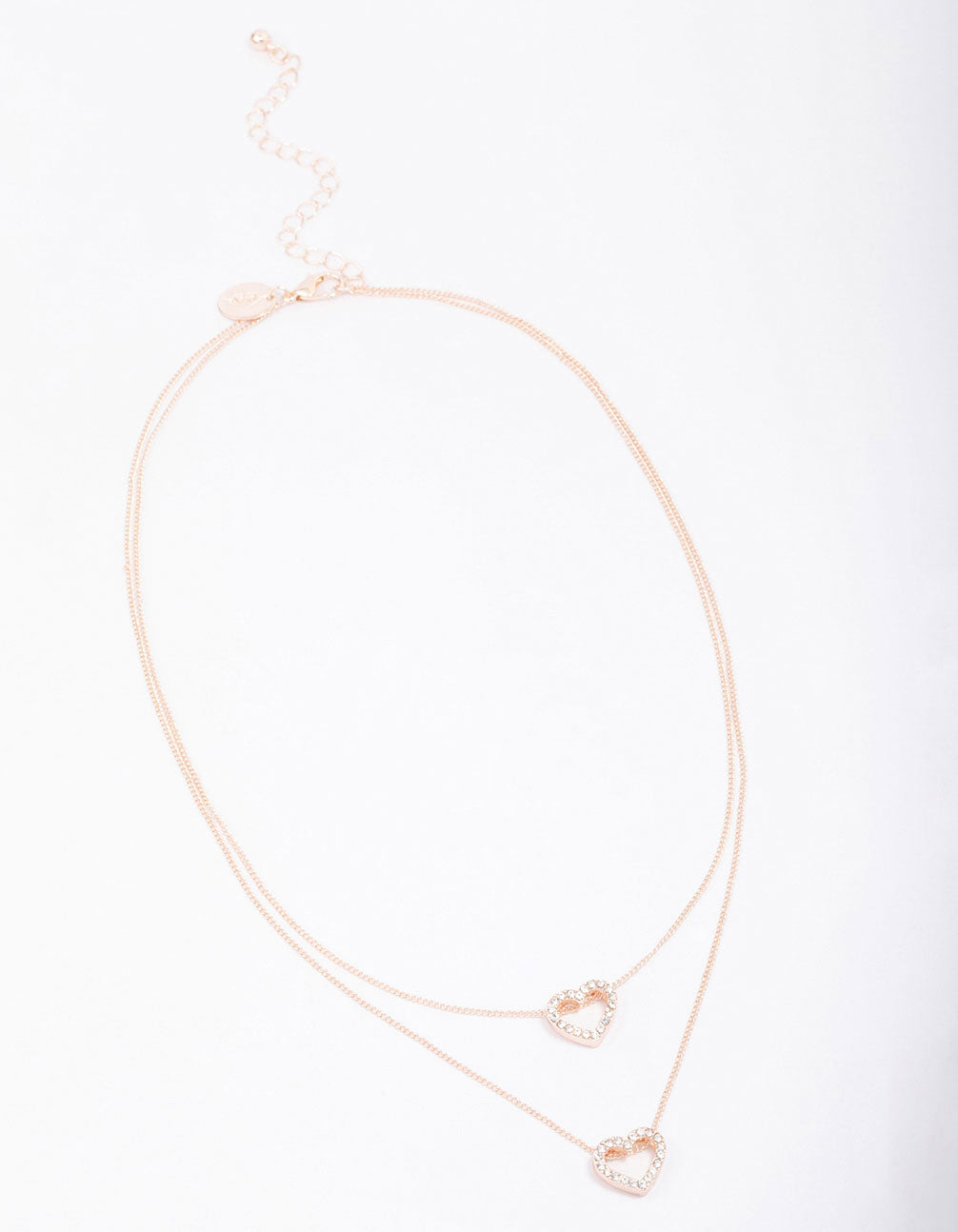 Rose Gold Double Diamante Open Heart Necklace