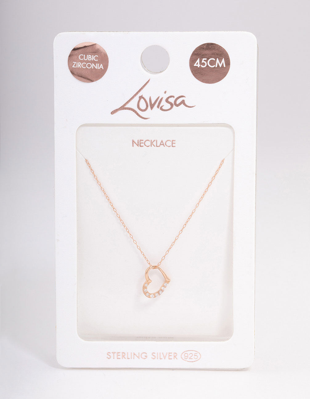 Rose Gold Plated Sterling Silver Cubic Zirconia Half Paved Heart Necklace