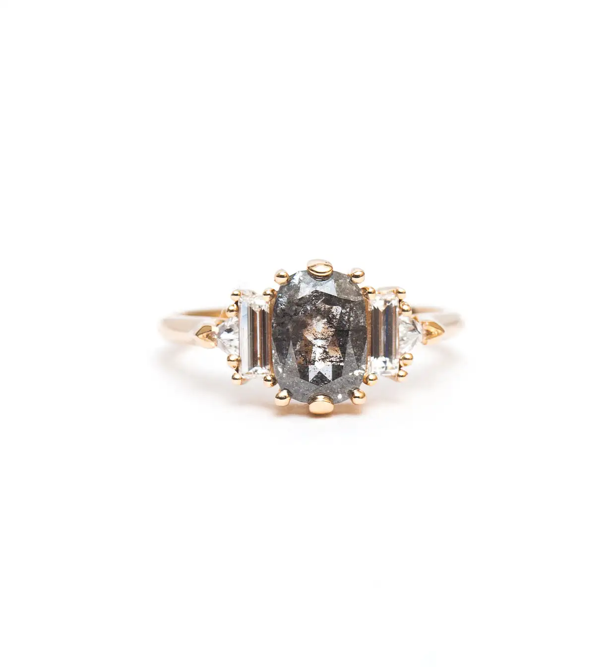 Salt & Pepper Cushion Diamond Theda Ring