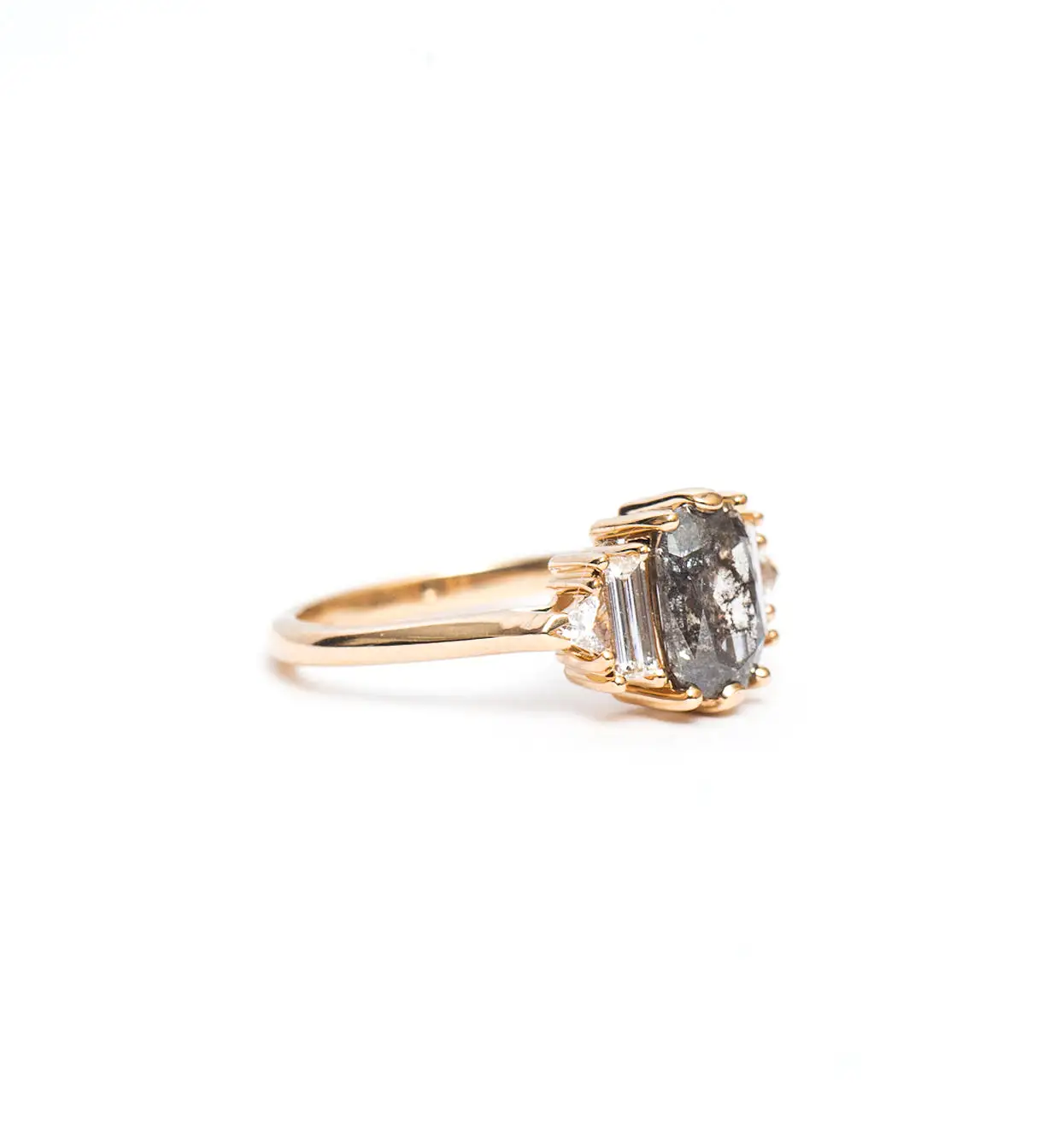 Salt & Pepper Cushion Diamond Theda Ring