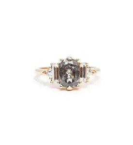 Salt & Pepper Cushion Diamond Theda Ring