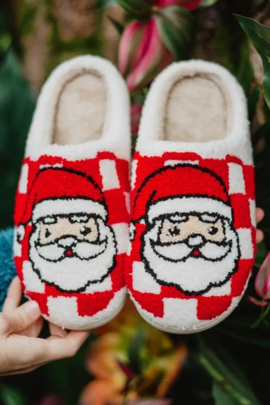 Santa Red Checkered Cozy Slippers