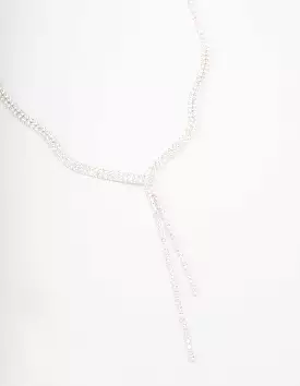 Silver Fine Ribbon Cubic Zirconia Lariat Necklace