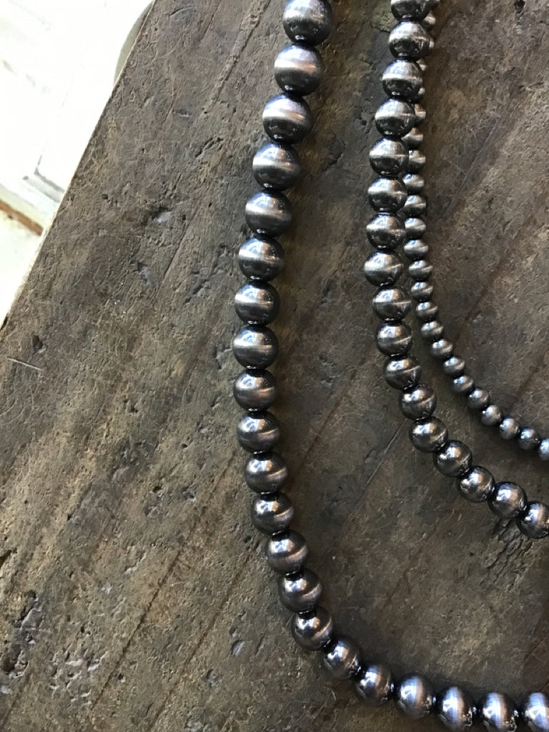 Silver Navajo Style Pearl 3 Layered Necklace