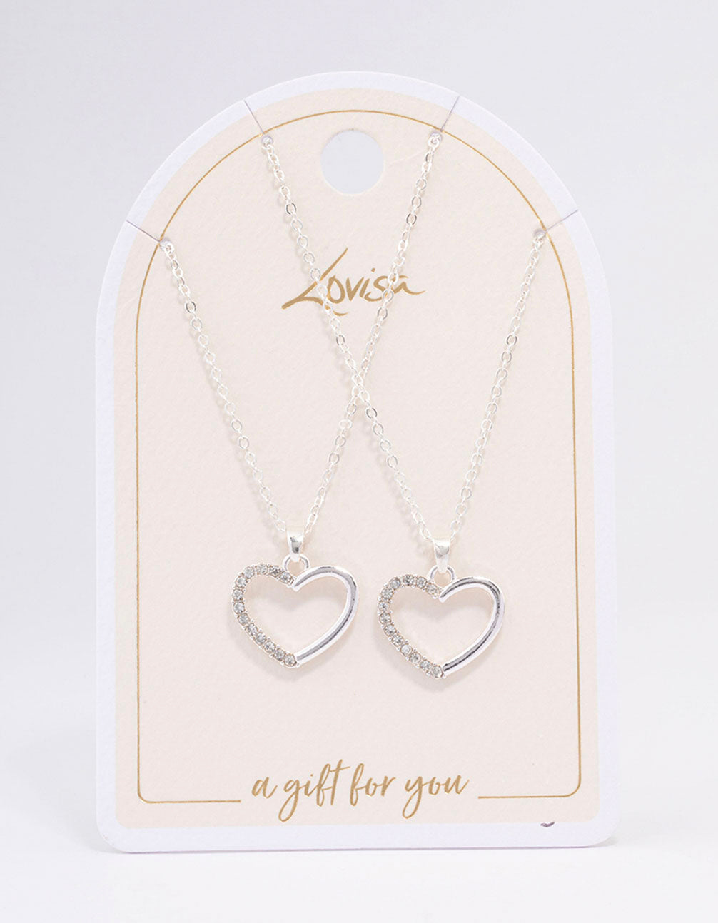 Silver Open Heart Diamante Necklace Pack