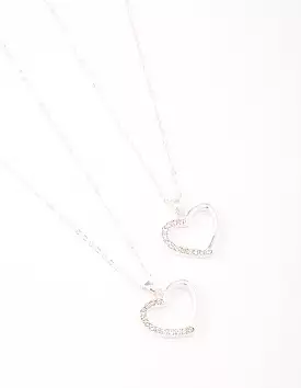 Silver Open Heart Diamante Necklace Pack