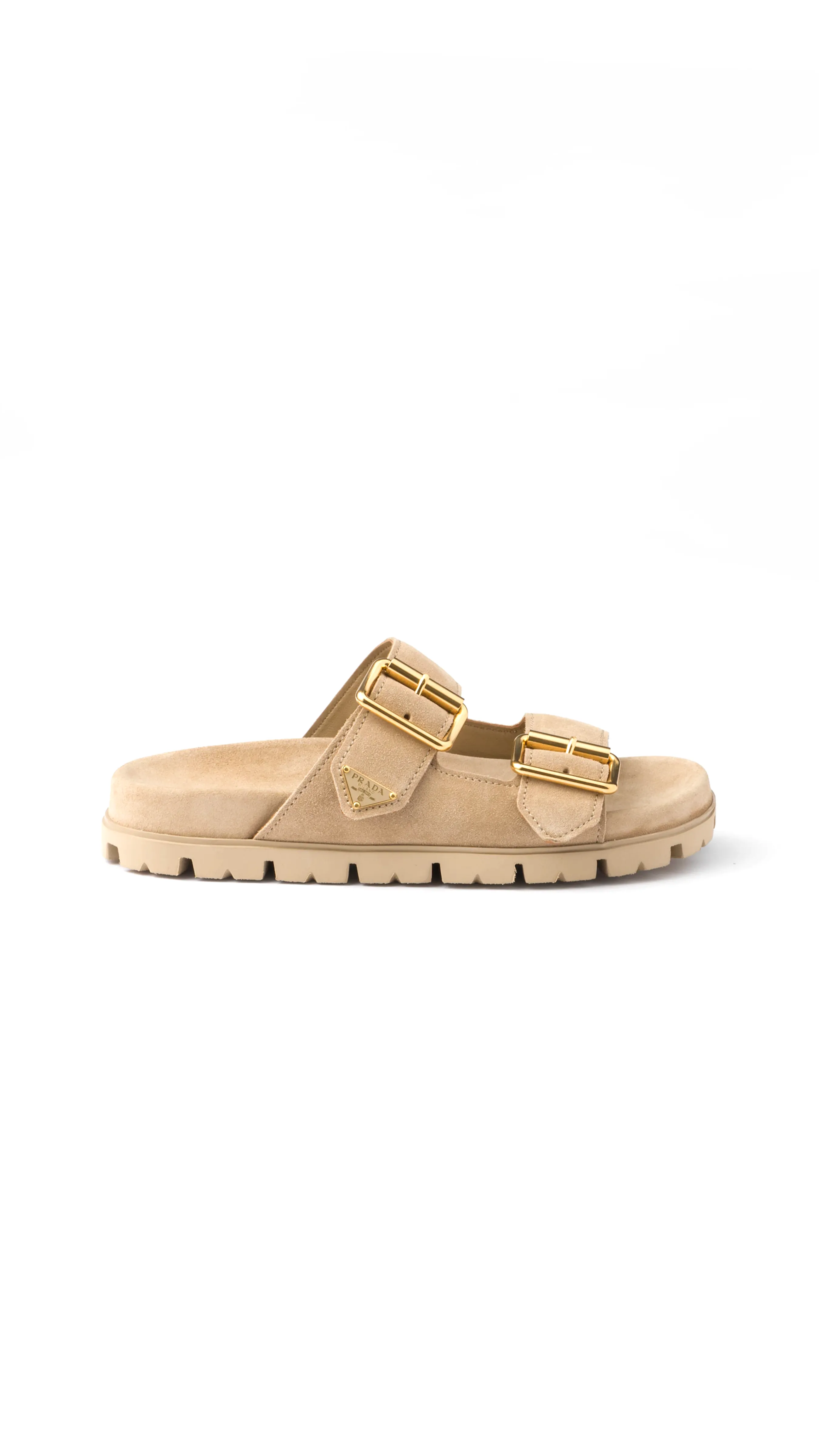 Suede Leather Slider Sandals - Ecru