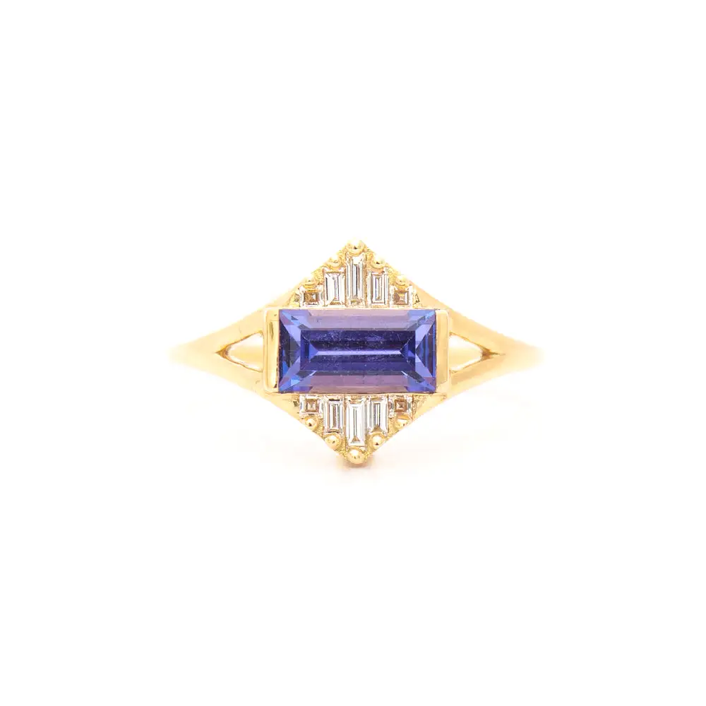 Tanzanite and Baguette Diamond Pyramid Ring