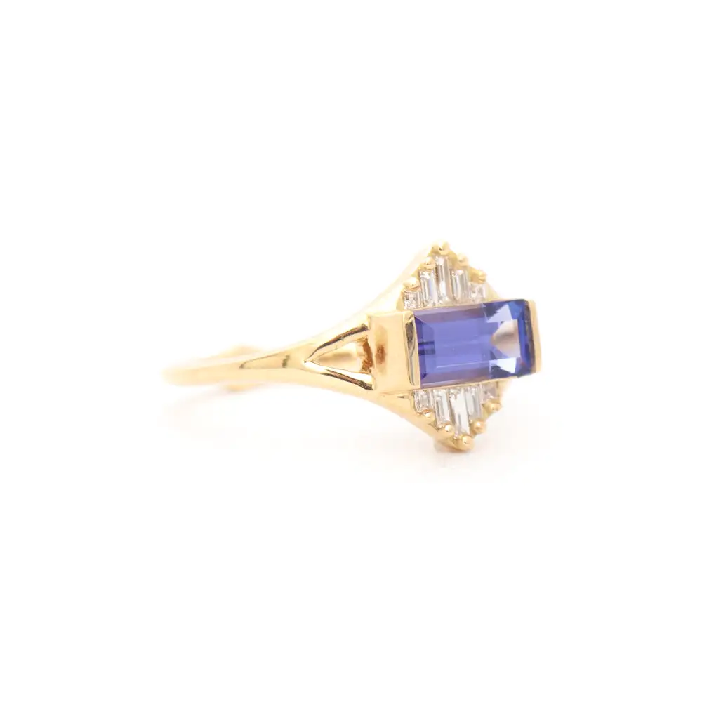 Tanzanite and Baguette Diamond Pyramid Ring