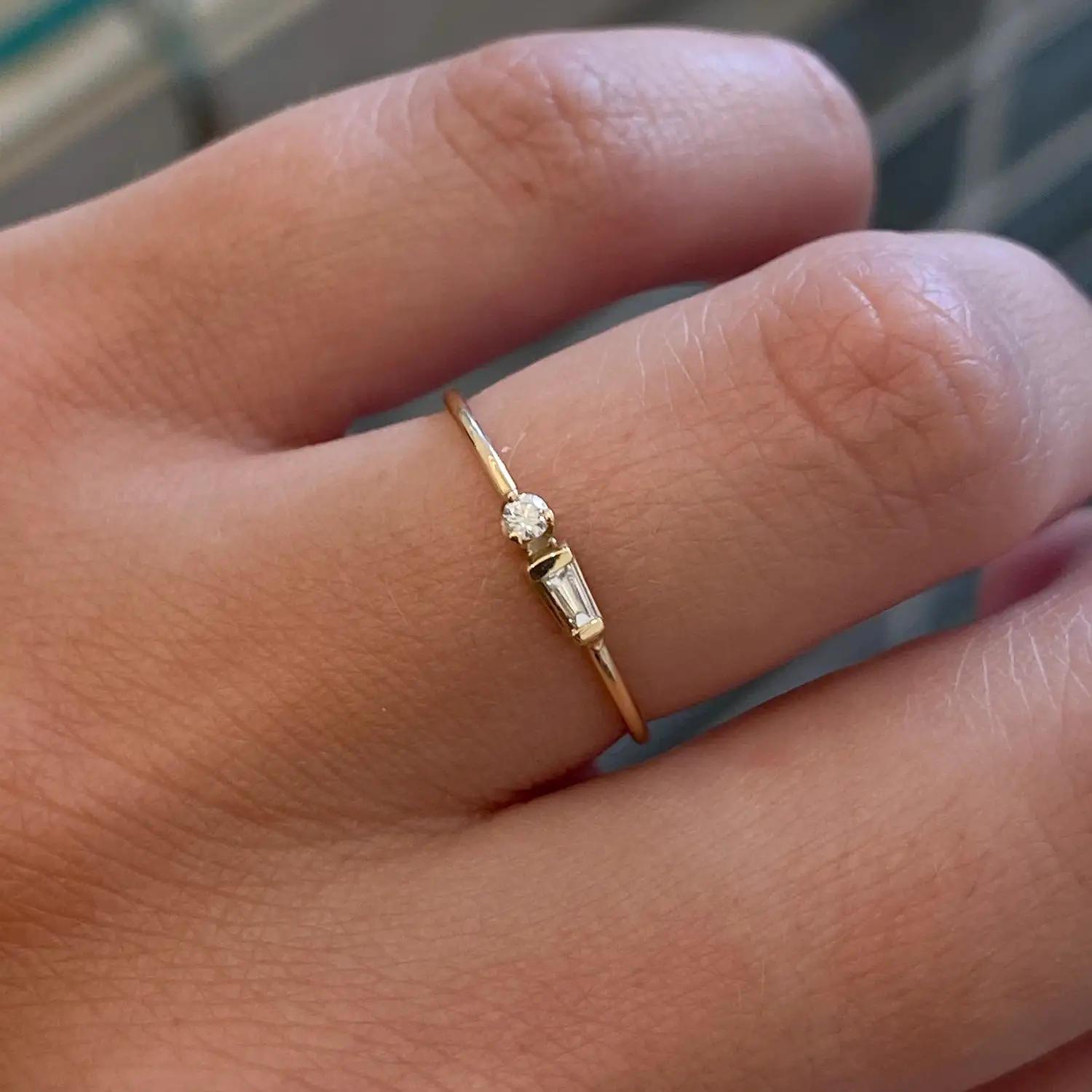 Tapered Baguette and Prong Diamond Ring