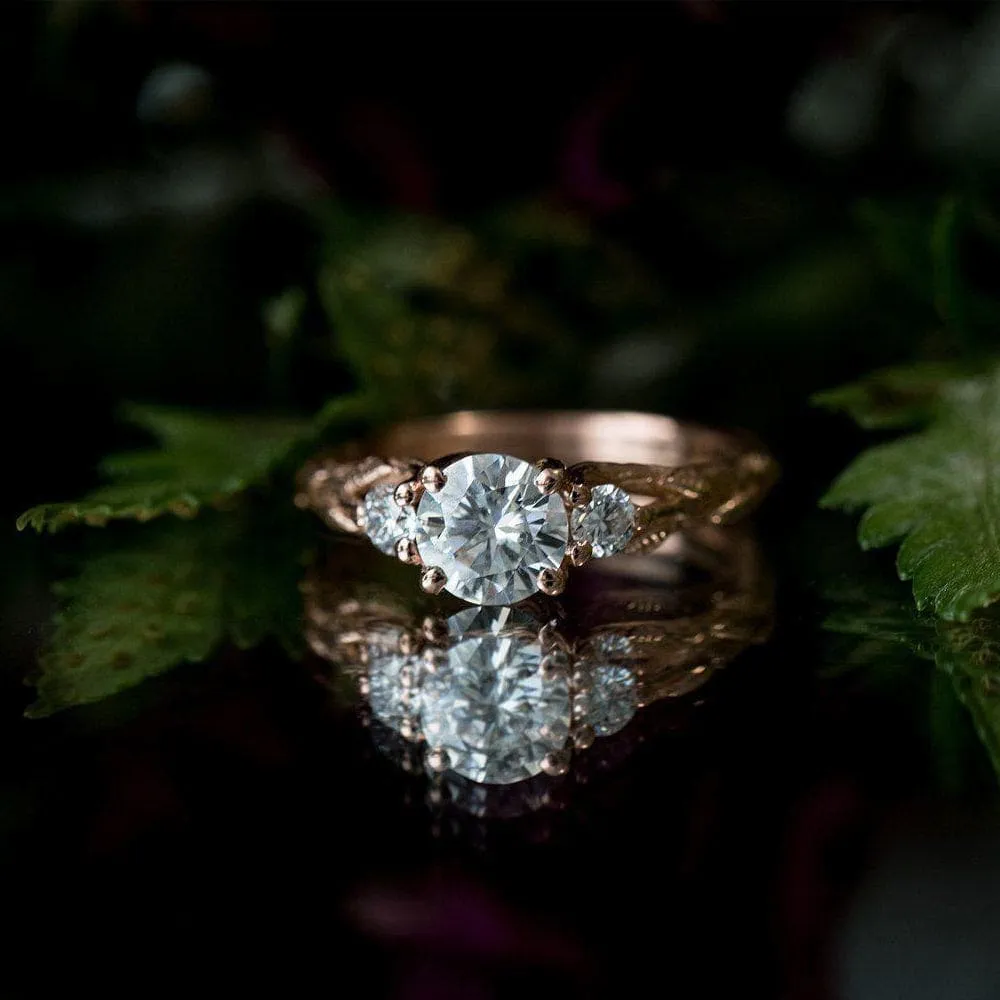 Three Stone Twig Leaves Ring