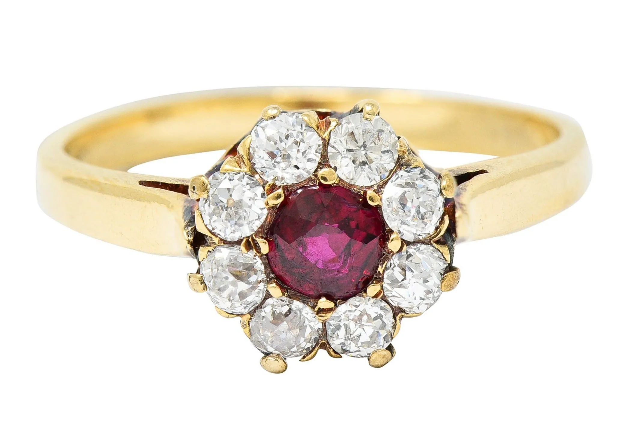 Victorian 0.92 CTW Ruby Diamond 14 Karat Gold Cluster Ring Circa 1900