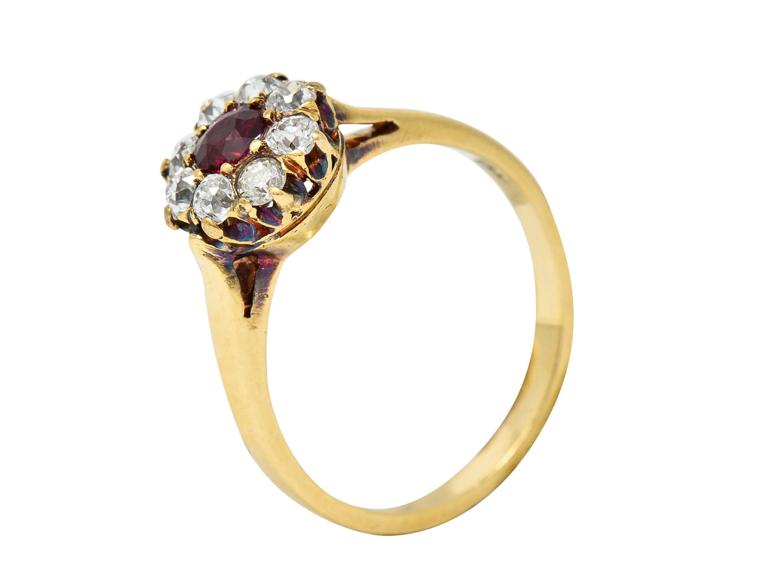 Victorian 0.92 CTW Ruby Diamond 14 Karat Gold Cluster Ring Circa 1900