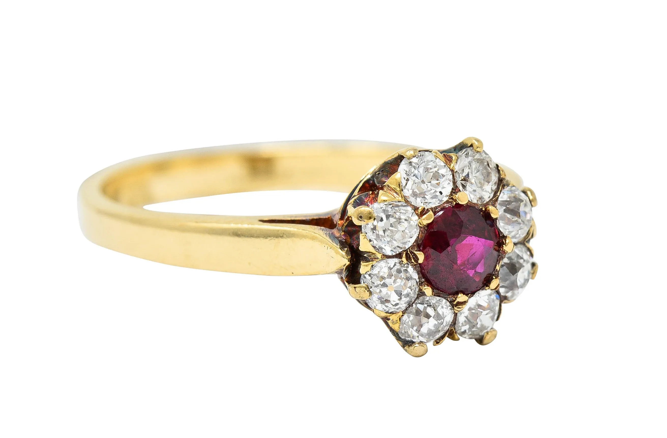 Victorian 0.92 CTW Ruby Diamond 14 Karat Gold Cluster Ring Circa 1900