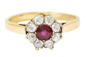 Victorian 0.92 CTW Ruby Diamond 14 Karat Gold Cluster Ring Circa 1900