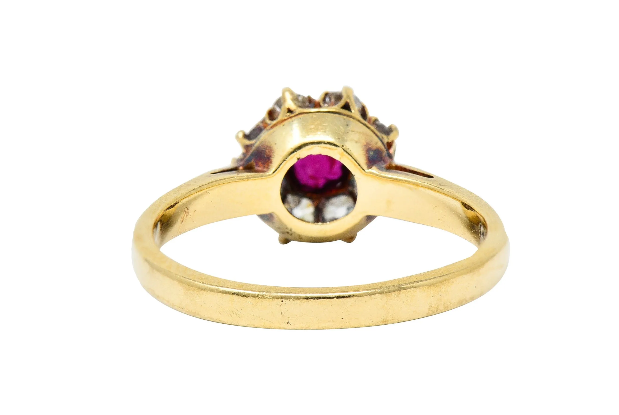 Victorian 0.92 CTW Ruby Diamond 14 Karat Gold Cluster Ring Circa 1900