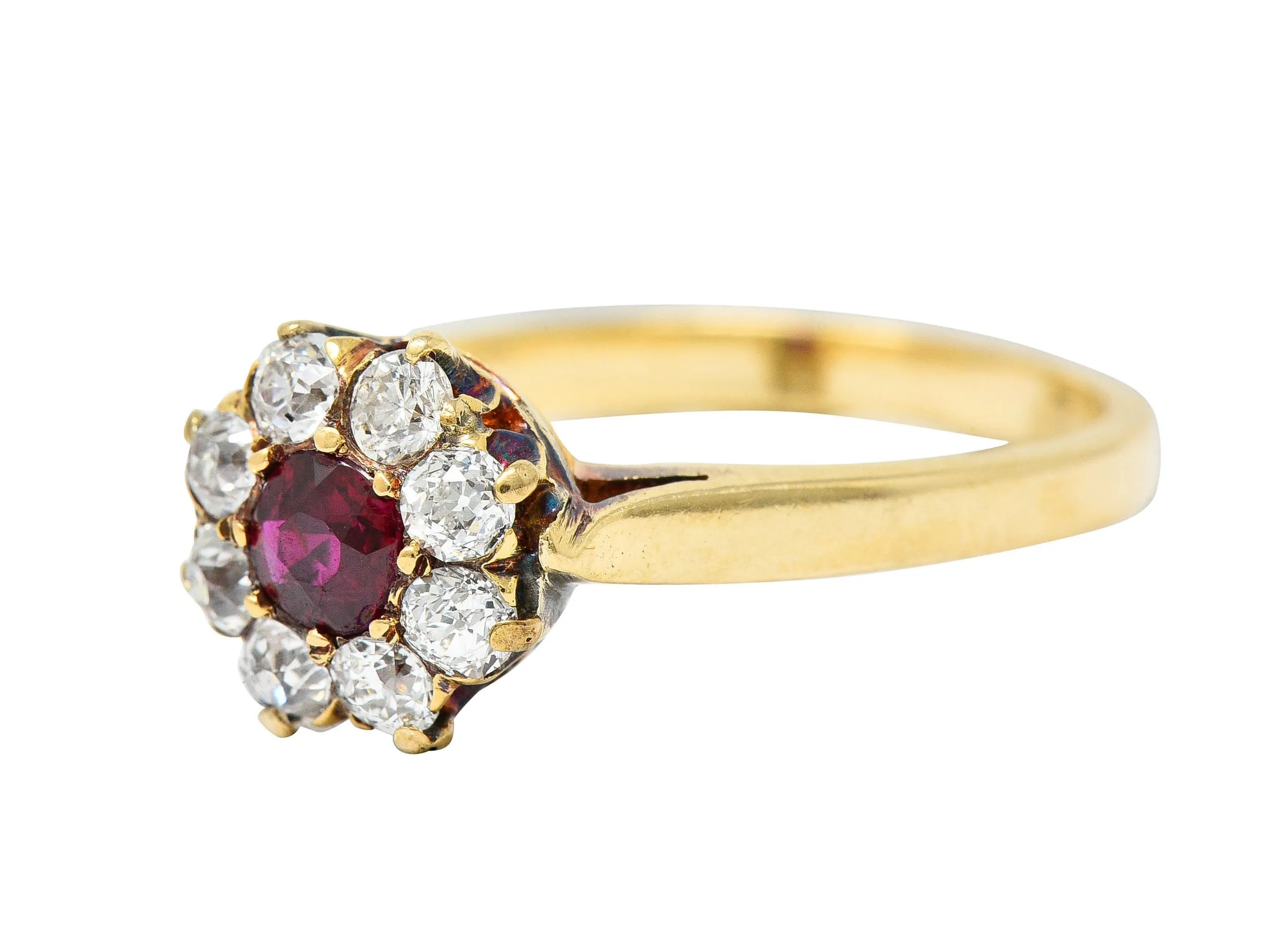 Victorian 0.92 CTW Ruby Diamond 14 Karat Gold Cluster Ring Circa 1900