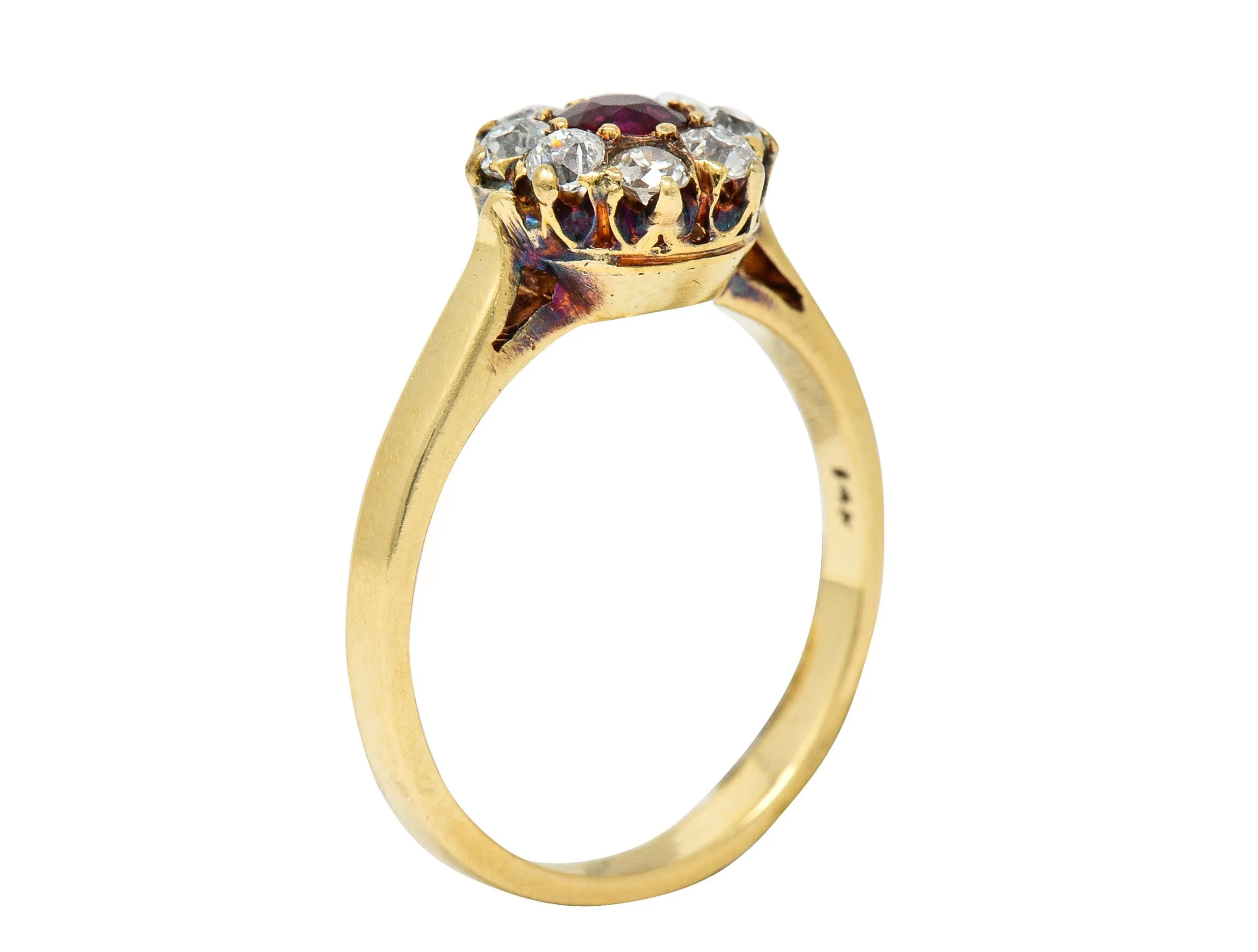 Victorian 0.92 CTW Ruby Diamond 14 Karat Gold Cluster Ring Circa 1900