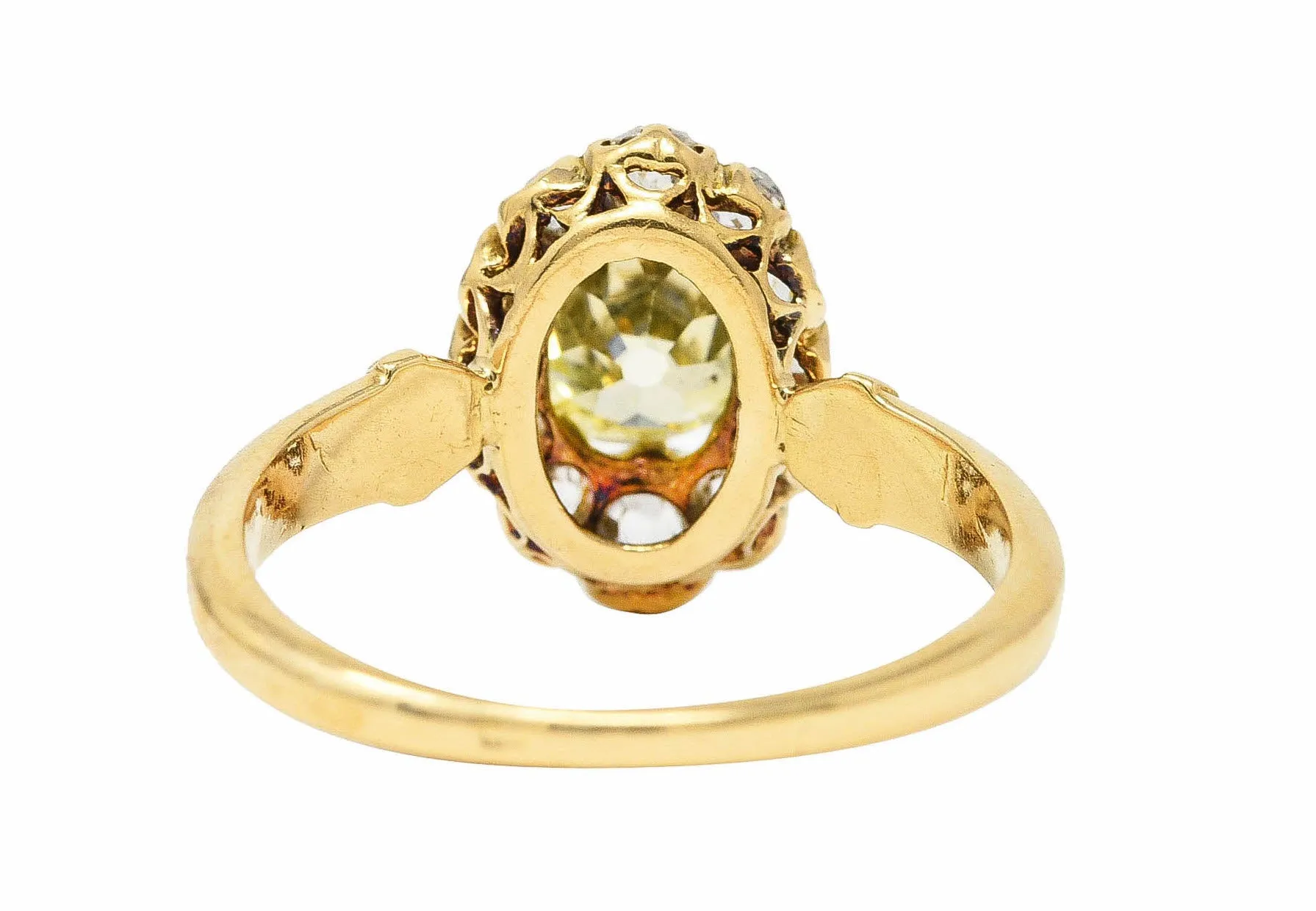 Victorian 1.20 CTW Fancy Yellow Colored Diamond 18 Karat Yellow Gold Antique Cluster Ring